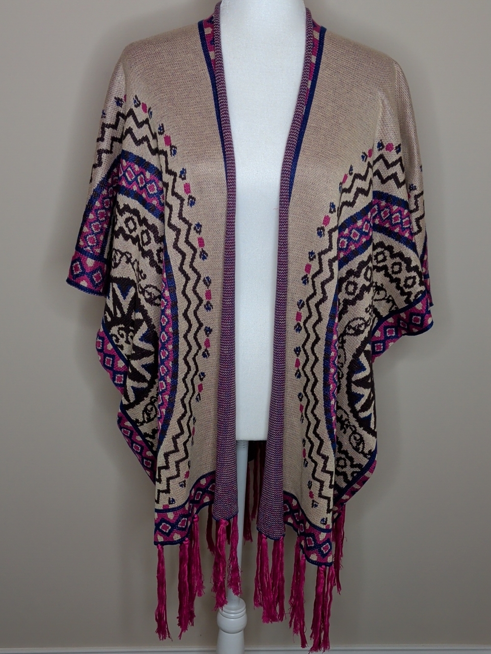 Flying Tomato Pink & Navy Speckled Knit Pancho Size Small